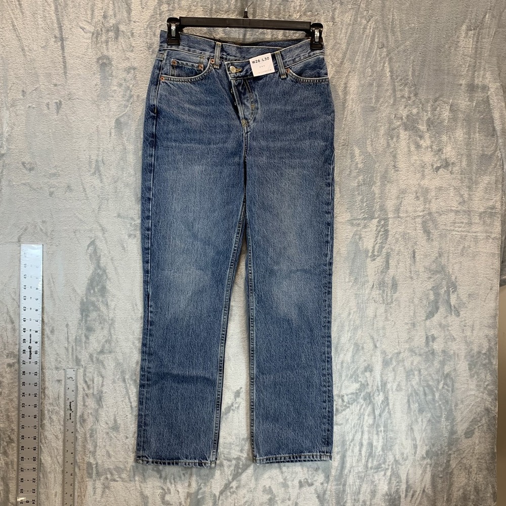 Topshop Women's Dad Jeans Denim 26 x 30 Button Fly Straight Leg Medium‎ Wash